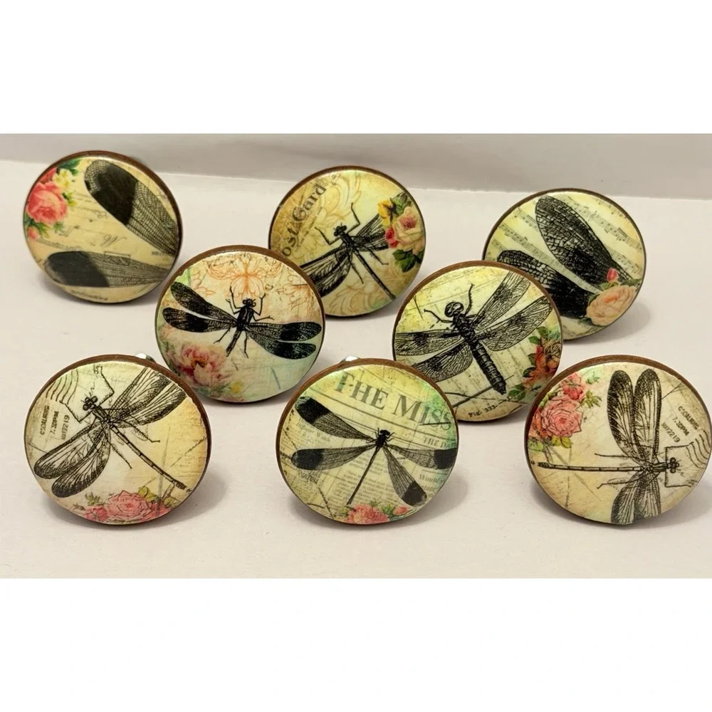 8 PC VTG Drawer Pull Pulls Furniture Knobs French Country Chic Shabby Dragonfly